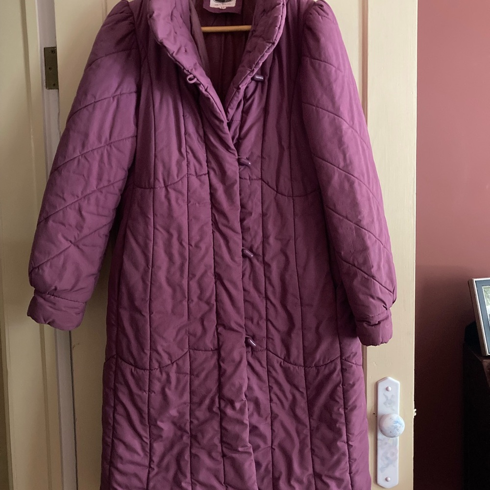 Vintage 80s Saxton Hall Puffer Coat Women's LT Large Tall Mauve Purple Quilted